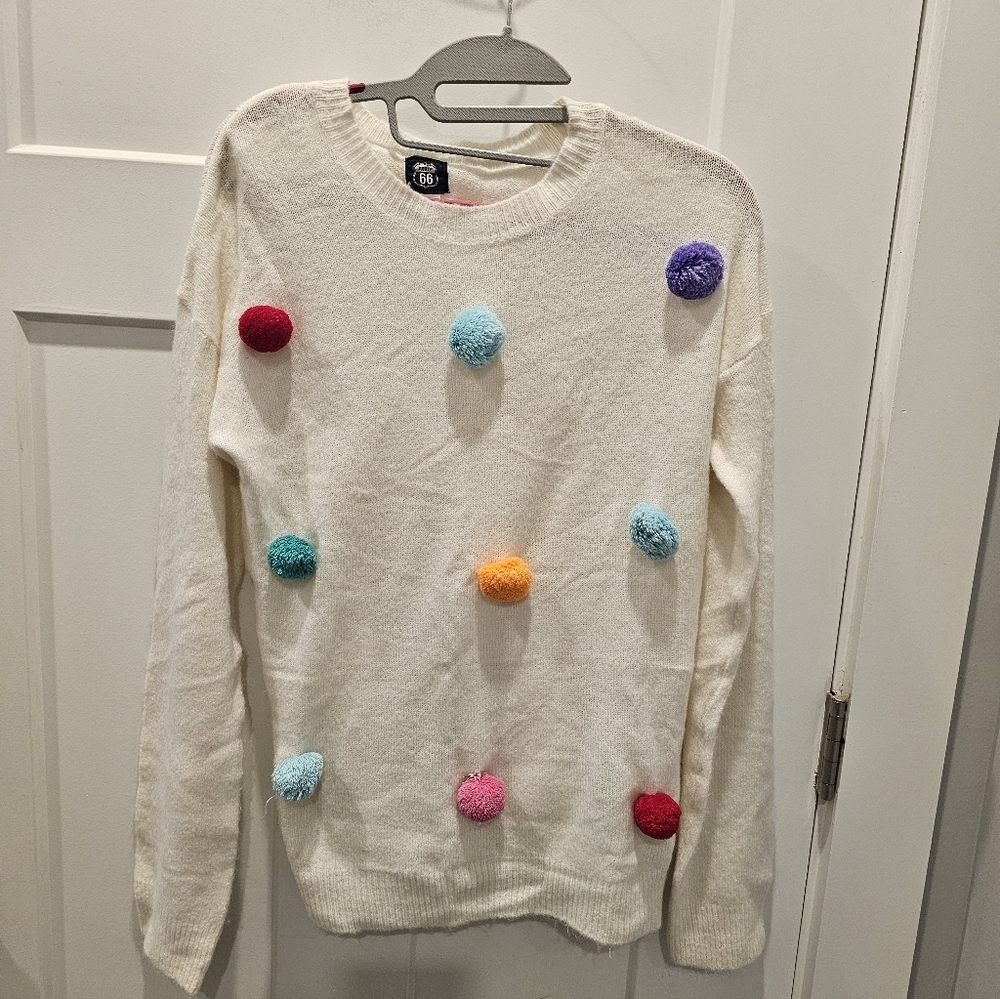Route 66 Cream Pom Pom Sweater XXL Cozy Holiday Ugly Christmas Style Pullover